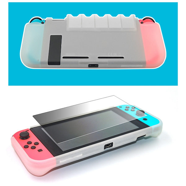Integrerat Transparent TPU-skal med kortspår + Knappar + Skyddsfilmset för Switch