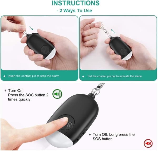 Personal Alarm - Pocket-sized Powerful 130 dB Sound and Bright Flash Keyring Security Self-Defense Siren Panic Button Black_yu