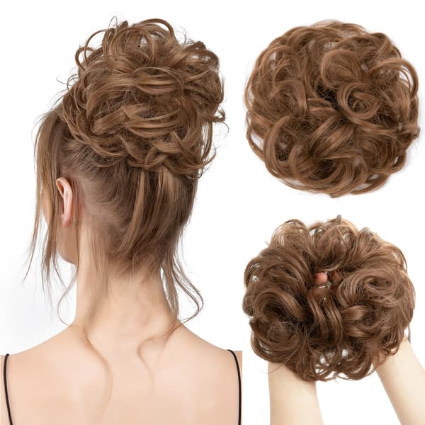 [02]Messy Bun Hair Extension Wavy Curly Scrunchie 2 PCS CS3