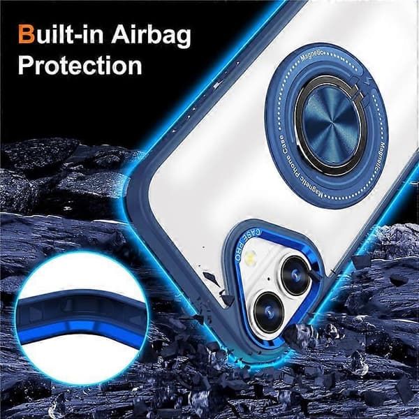 Kompatibel med iPhone 16 Deksel Magnetisk Ringholder Støtte PC+TPU Telefondeksel Blue