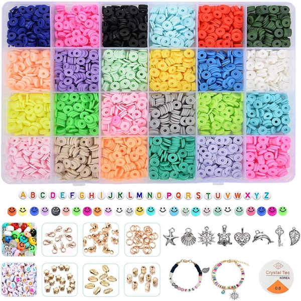 4000+ kappaleen litteähelmisetti, 24 väriä litteähelmiä käsintehty polymeerisavi, värikkäät pyöreät litteähelmiä, lapsille koruja DIY kaulakoru rannekoru korvakoru