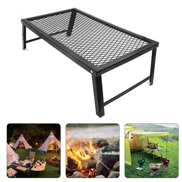 Fällbart Mini-bord för Utomhus Camping Picknick Integrerat Förvaringsgrillställ Järn