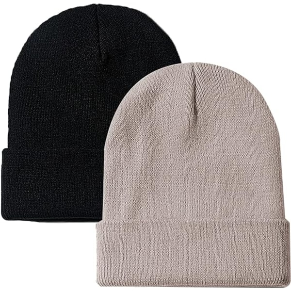 2-pack mössa för män Kvinnor Slouchy Beanie Hattar Vinterstickad