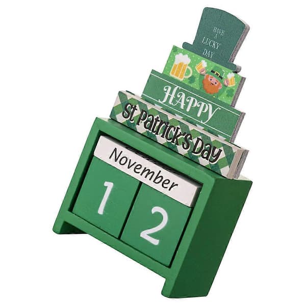 Träkalender för St. Patrick's Day med 5 st skrivbordsblock