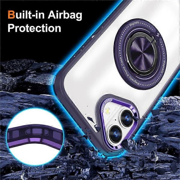 Compatible with iPhone 16 Case Magnetic Ring Holder Support PC+TPU Phone Cover DarkPurple
