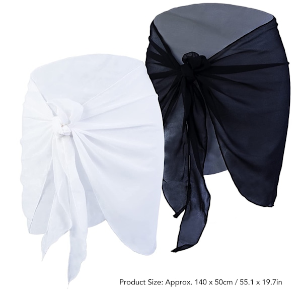 2-delt strandskjørt, kort sarong i chiffon, blød solbeskyttelse, sommerbikiniwrap til kvinder, sort + hvid