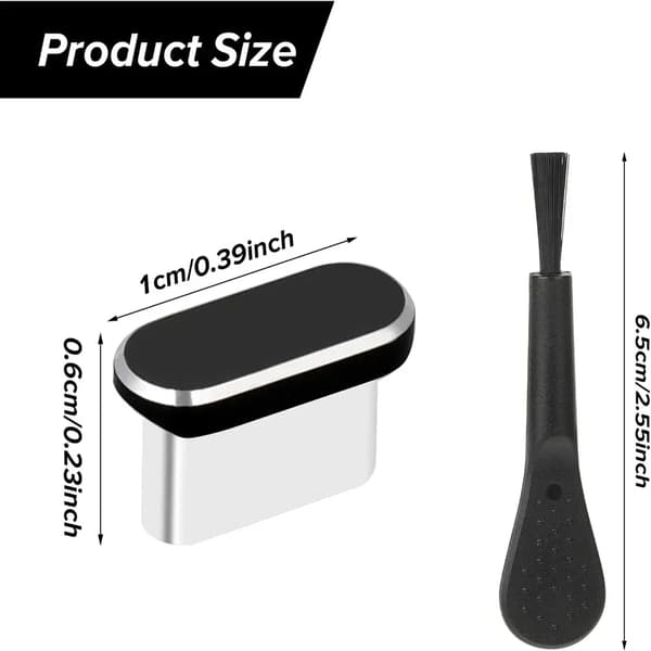 [BT02]4-pack USB-C dammskydd med rengöringsborste för iPhone & Samsung[JUN] Silver
