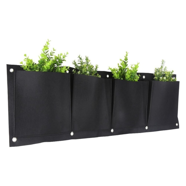 Veggmontert filt plantetilt planteoppbevaringspose med 4 horisontale lommer sort 30*100 (21*22cm)