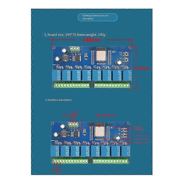 DC 5-30V strømforsyning ESP32 WIFI Bluetooth-modul BLE åtteveis relé ESP32-WROOM sekundær utvikling