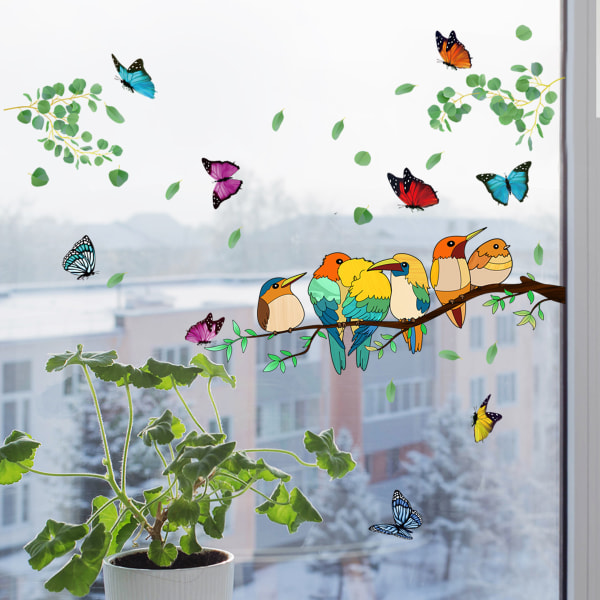 Fönsterklistermärken - 1 statiska statiska klistermärken med dekorativt fågelmönster på grenar för att förhindra att fåglar kolliderar i dina fönster