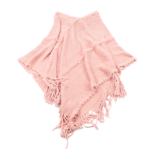 Dame Poncho Genser Skin Rosa Blondedekor Dusk Frynset sjal Wrap Cashmere Strikket Kappe