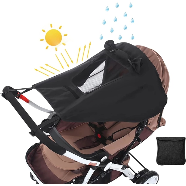 Solskydd för barnvagn, svart kapell Solskydd för barnvagn, UV 50+ justerbar solskyddsfat med förvaringsväska