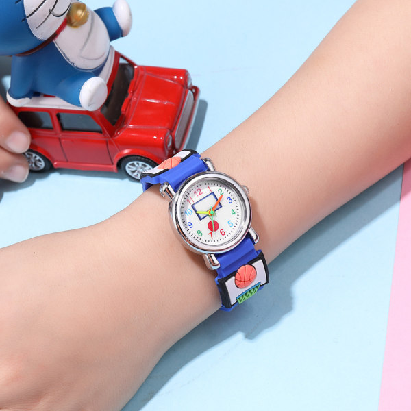 Barneklokke (blå, basketball), vanntett armbåndsur for barn Quartz bevegelse, 3D tegneseriedesign, digital barneklokke for 3 år til 11 år gammel jente