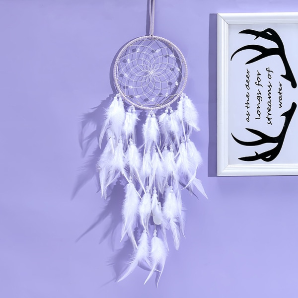 (lila) Fjäderdrömfångare, handgjorda Light Up Dreamcatcher Mobiler Drömfångare Retro romantisk inredning för flickor Dekorativ husbil sovrumsvägg