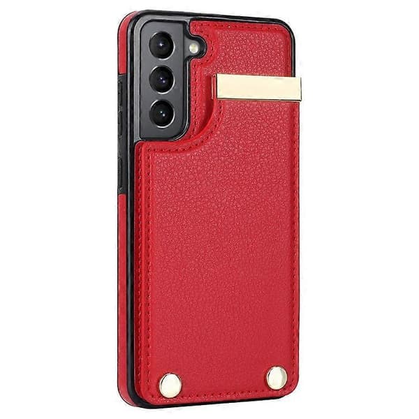 Compatible with Samsung Galaxy S21 FE 5G Mobile Phone Case, Drop-Proof Card Holder Case with Hardware Decoration Red