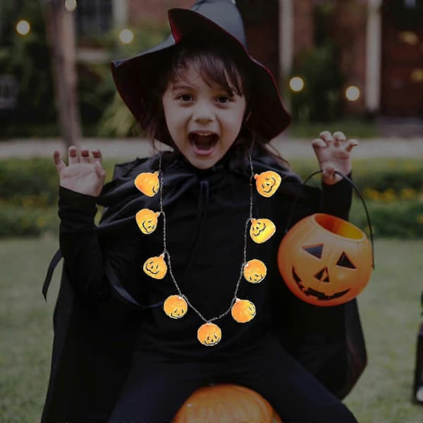 Halloween LED Græskarhalskæde – Lysende festtilbehør til voksne orange