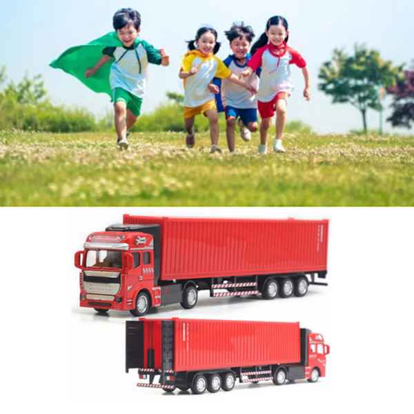 Rød Pull Back Container Lastbil Legetøj Høj Simulation Plast Legering Model til Drenge Piger Børn Gave