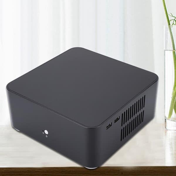 Mini ITX Computer Case Aluminiumlegering HTPC Kabinet Sort L80 med USB 2.0