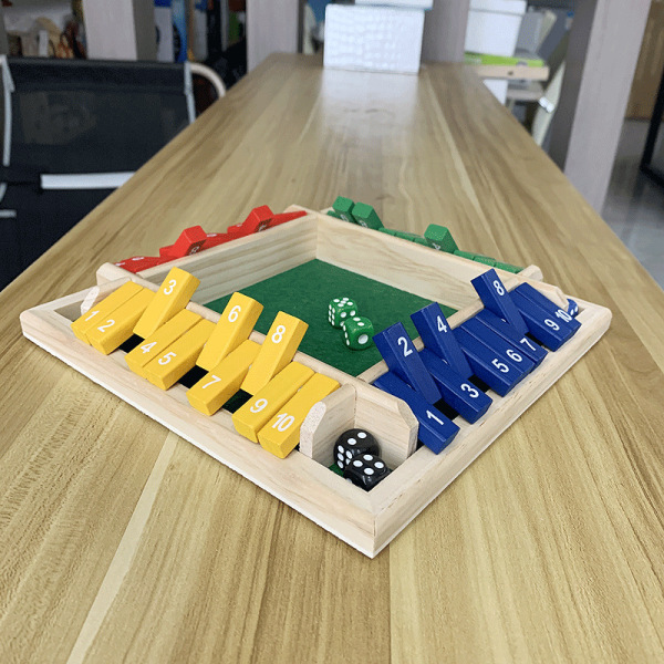 Color-Shut the Box Terningespil af (2-4 spillere) for kloge børn og voksne [4-sidet stort træbrætspil, terninger og lukke-boksen-regler] Smart spil til Lea