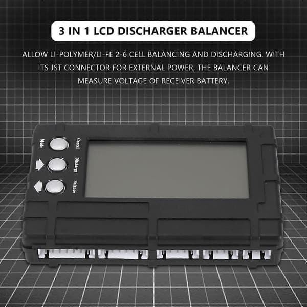 3-i-1 LCD RC Batteriutlader Balanseringsmåler Tester for 2-6S Lipo Li-Fe Batterispenningsmåler