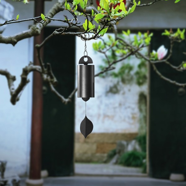 Udendørs retro klokke enkeltrørs metal vindklokke gårdsdekoration Heroic Windbell (sort lille produkt størrelse 5 cm diameter, hængende længde 30 cm)