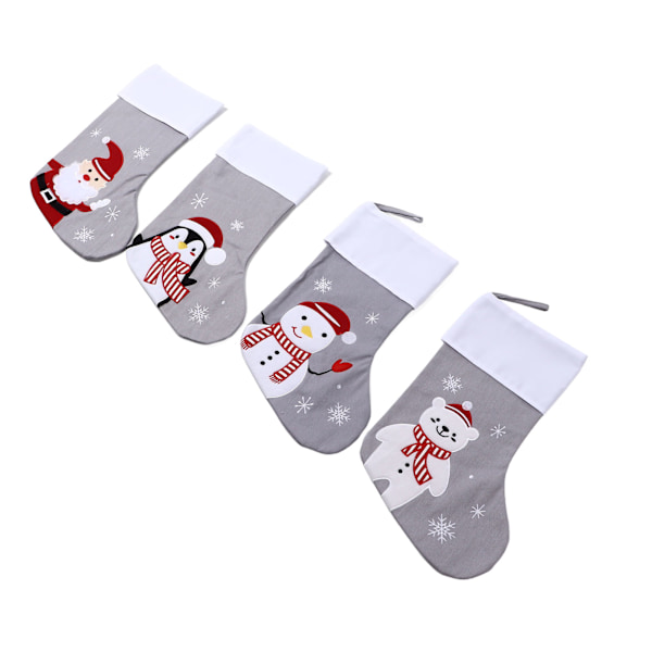 Julstrumpor Set - 4 Festliga Mönster med Cartoon Pingvin, Björne, Jultomten och Snögubbe för Familjens Julfirande