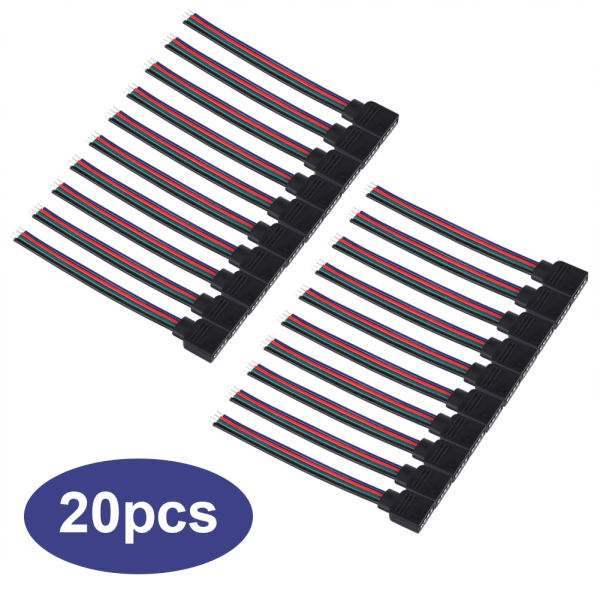 20 stk 4-pins kabelkontakter for 5050/3528/3014 RGB LED-striper 10 cm lengde hunn