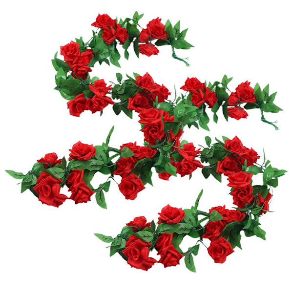 Simuleret kunstig blomsterranke dekoration plastikvin (2*ranke) gul ni-hovedet rose
