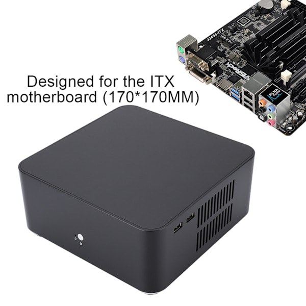Mini ITX Computer Case Aluminiumlegering HTPC Kabinet Sort L80 med USB 2.0