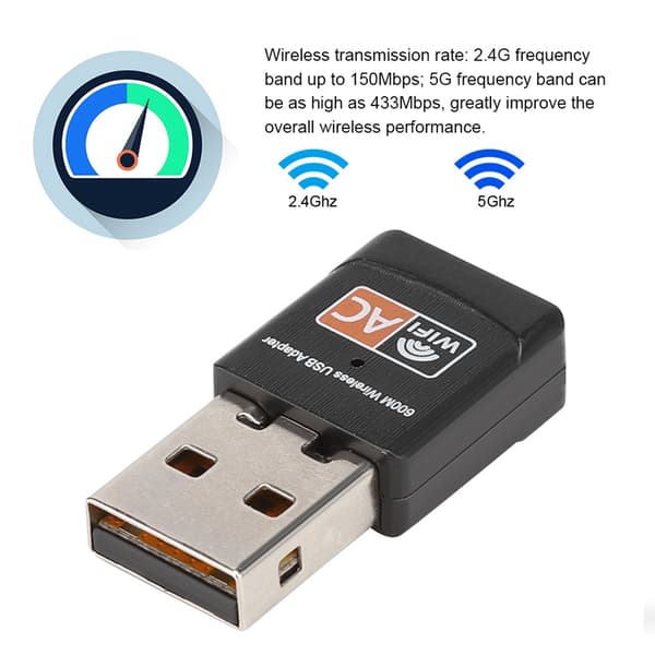 Dual Band 802.11AC 600Mbps USB WiFi-adapter med PCB-antenne