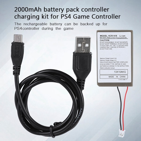 2000 mA:n latautuva akku PS4-pelikonsolin ohjaimelle USB-kaapelilla