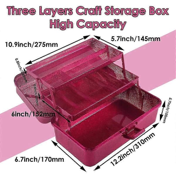 Glitter Pink & Craft Tool Opbevaringsboks, 3-lags stabelbar bære-grejboks Syboks Organizer til Ar