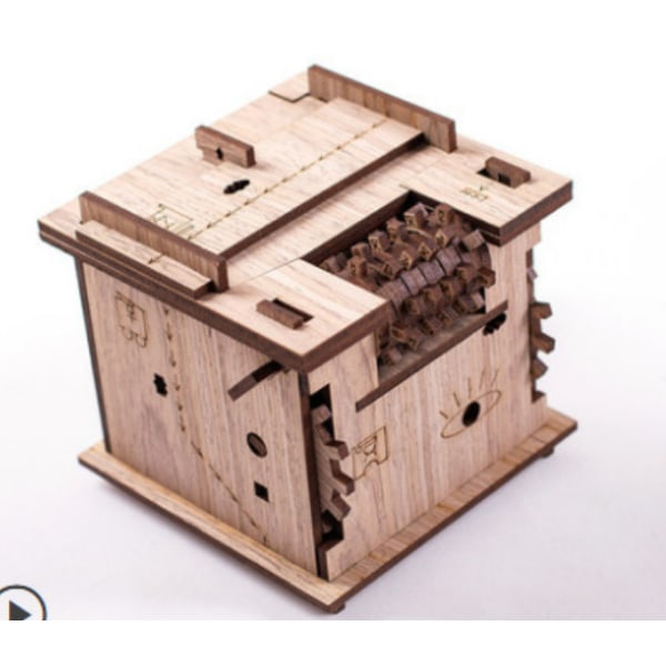 Svart valnötsfärg Escape Room 60 min i låda Kattmodell trä 3D-pussellåda Logic Game Presentbox Quest Box