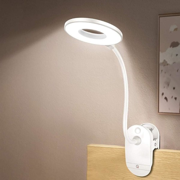 Clip-on-lampa, batteridriven läslampa, Clip-on-lampa för säng Clip-on-batterilampa med 3 ljusstyrkor, USB laddningsbar, läslampa