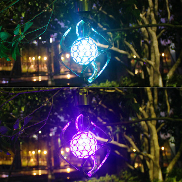 Solcelled vindklokkestrøm LED fargerik dekorativ sølv RGB fargerik lys plen solcelledrevet vindklokkestrøm (hul kule stil)