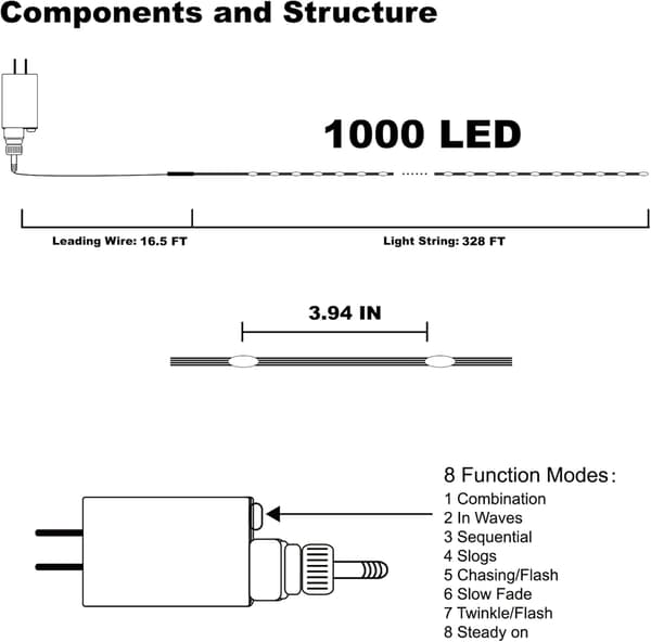 [02]Extra Lång 100 m Ljusslinga, 1000 LED Utomhus Julbelysning Multicolor