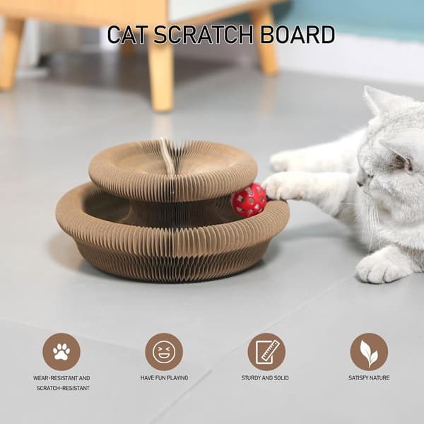 Magic Organ Cat Scratching Post - Foldable Magic Cat Scratching Post with Ball and Bell - Interactive Indoor Cat Toy_yu