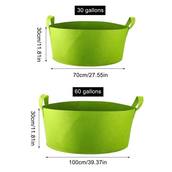 (60-liters storlek: 100 cm i diameter, 30 cm på höjden, grön) Planteringspåse med stor kapacitet: 300 g högkvalitativt non-woven-tyg