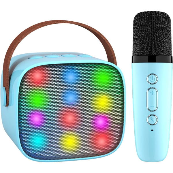 Børnekaraokemaskine med mikrofon (blå), bærbar Bluetooth karaokemaskine til børn, voksenbrug, med lydskiftende effekt og LED-lys, fødselsdag