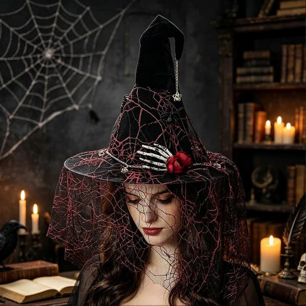 Skelet Hånd Heksehat - Punk Sort Troldmand - til Voksne Halloween Cosplay 3