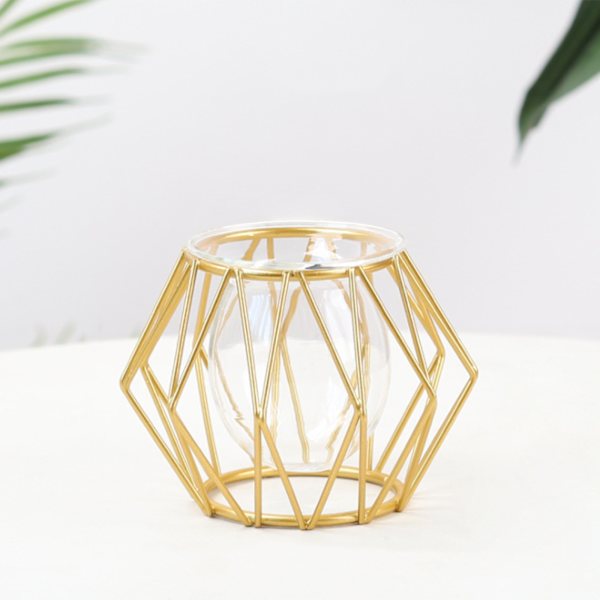 (Hexagonalt guld) Järnblomställ hydrobonskruka glasvas ornament hem skrivbordsdekoration växtblomsterarrangemang behållare