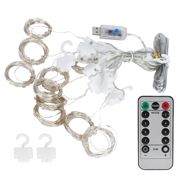 3x3m USB-lysstreng med fjernbetjening til jule- og ferievinduesdekorationer