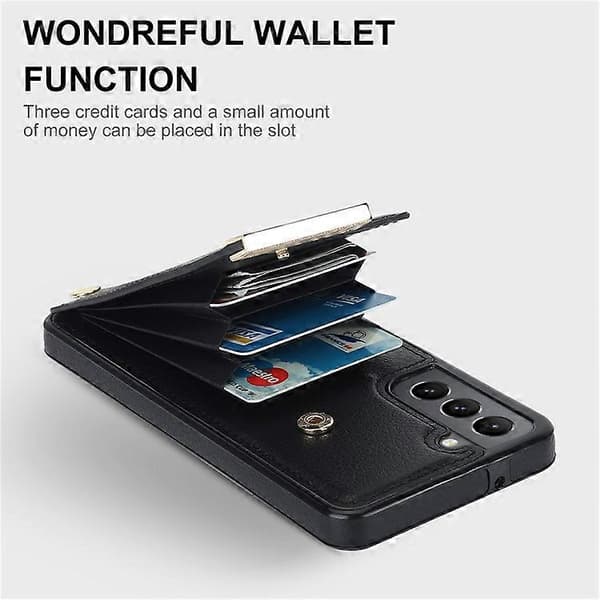 Compatible with Samsung Galaxy S21 FE 5G Mobile Phone Case, Drop-Proof Card Holder Case with Hardware Decoration Black