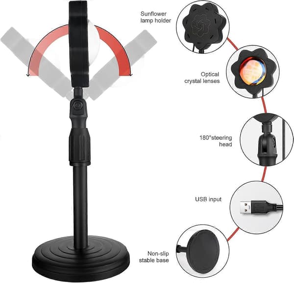 Solnedgangslampe, 16 moduser Solnedgangslampe med fjernkontroll, Regnbueprojeksjonslampe USB LED-projektorlampe