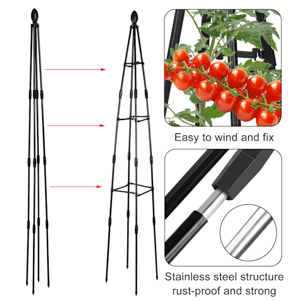 Hage klatreplante blomsterstativ klematis rose plante balkong klatrebrakett - svart firebeint forsterket høyde 160cm