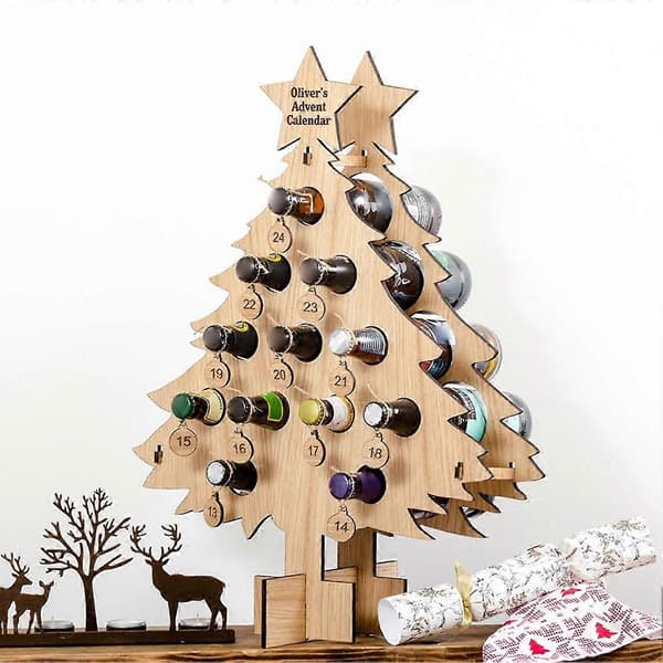 Tipsy Julekalender i Træ til 24 Flasker - Vinflaskeholder Jule Nedtælling Træ Vinreol Globe Small size