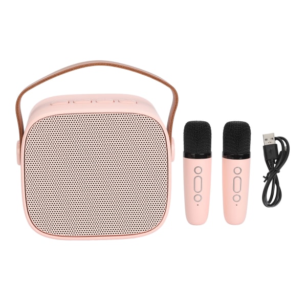 Mini Karaoke Machine Mini Karaoke Bärbar Bluetooth högtalare med 2 trådlösa mikrofoner för barn Vuxna Rosa- W