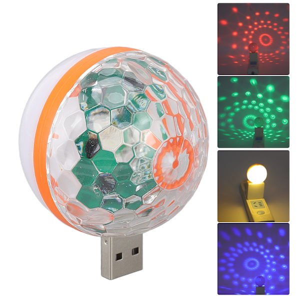 USB Mini Fargerik Ball Lys med Dobbel Lysmodus, Stemmeaktivert RGB Scene Lys for Bursdag og Dansefest, DC 5V