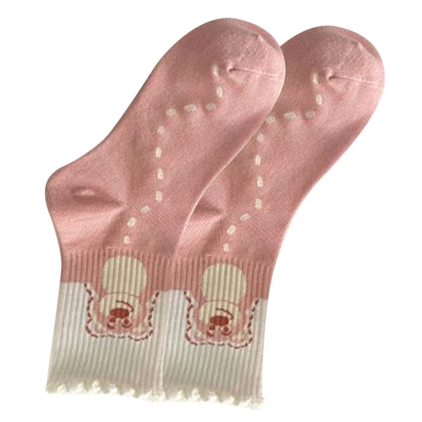 1 Par Damsockor med Björnar, Söta & Roliga, Cartoon-Print, Preppy-Stil, Polyester, Medium Hög, Rosa, Typ 1