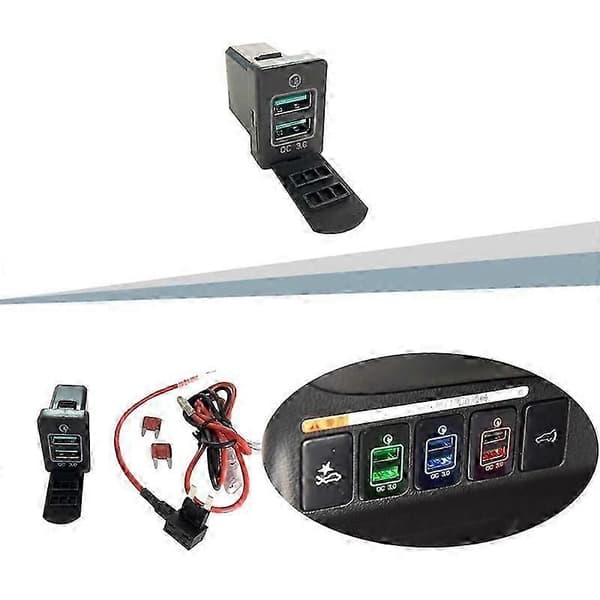 Billader med hurtiglading, 3 ladeportar, dobbel USB-adapter for 3 2018 2019, rødt lys